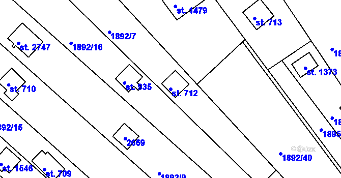 Parcela st. 712 v KÚ Litice u Plzně, Katastrální mapa