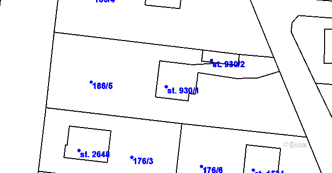 Parcela st. 930/1 v KÚ Litice u Plzně, Katastrální mapa