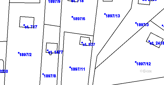 Parcela st. 937 v KÚ Litice u Plzně, Katastrální mapa