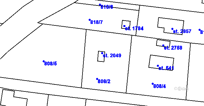 Parcela st. 2049 v KÚ Litice u Plzně, Katastrální mapa