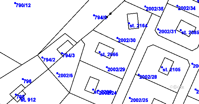 Parcela st. 2066 v KÚ Litice u Plzně, Katastrální mapa