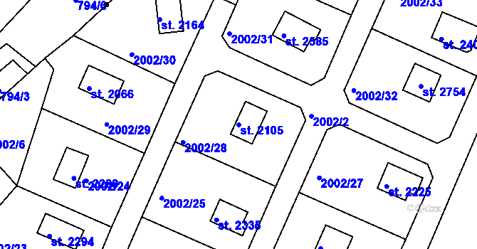 Parcela st. 2105 v KÚ Litice u Plzně, Katastrální mapa