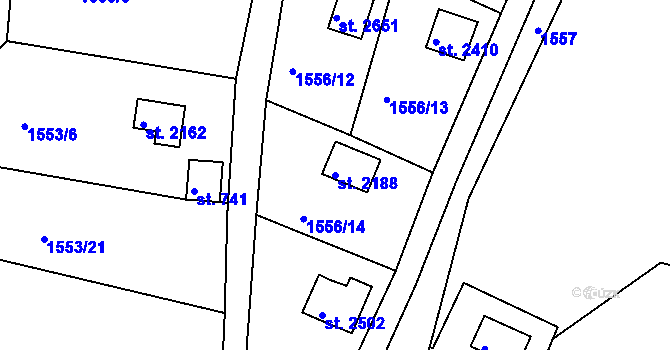 Parcela st. 2188 v KÚ Litice u Plzně, Katastrální mapa