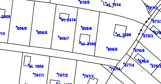 Parcela st. 2196 v KÚ Litice u Plzně, Katastrální mapa