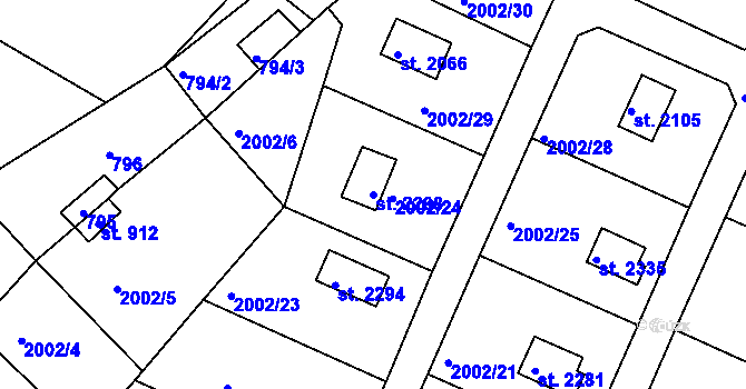 Parcela st. 2208 v KÚ Litice u Plzně, Katastrální mapa