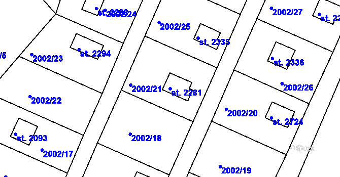Parcela st. 2281 v KÚ Litice u Plzně, Katastrální mapa