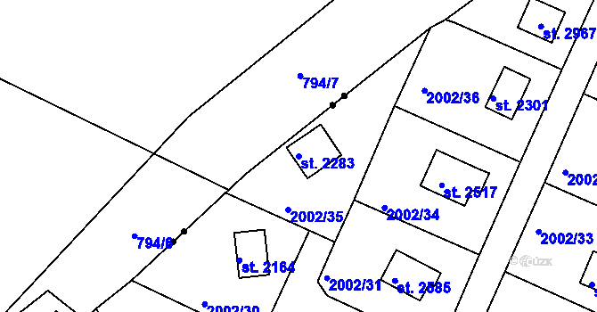 Parcela st. 2283 v KÚ Litice u Plzně, Katastrální mapa