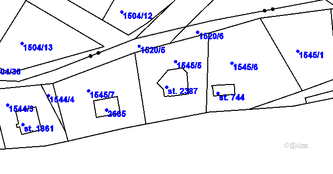 Parcela st. 2387 v KÚ Litice u Plzně, Katastrální mapa