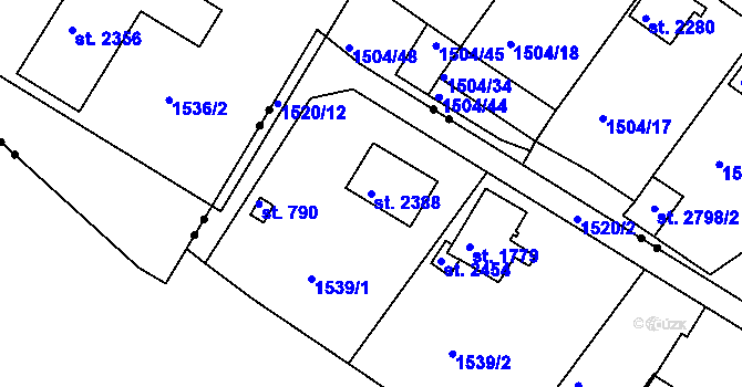 Parcela st. 2388 v KÚ Litice u Plzně, Katastrální mapa