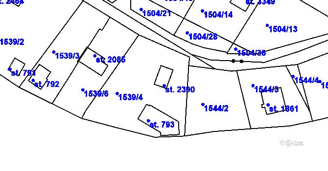 Parcela st. 2390 v KÚ Litice u Plzně, Katastrální mapa