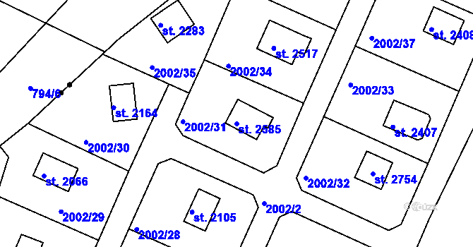 Parcela st. 2585 v KÚ Litice u Plzně, Katastrální mapa