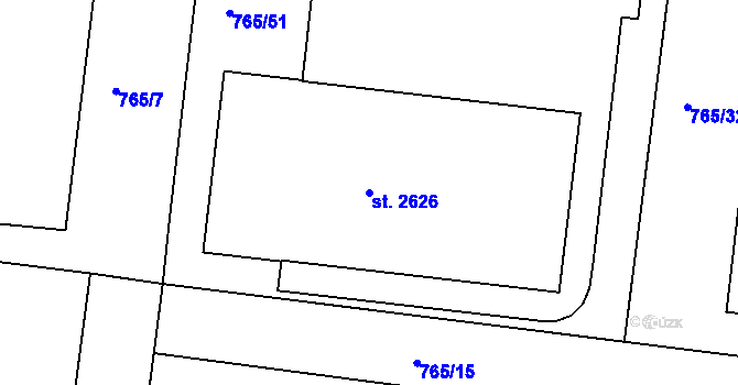 Parcela st. 2626 v KÚ Litice u Plzně, Katastrální mapa