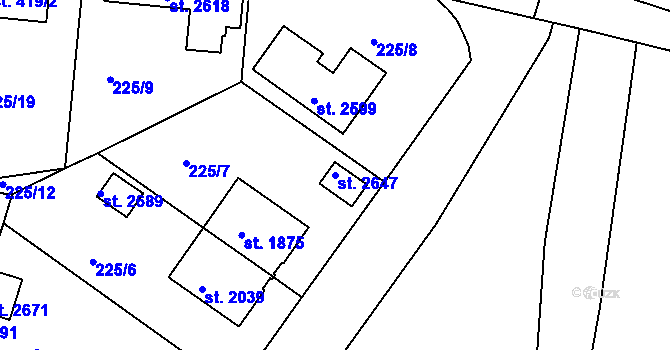 Parcela st. 2647 v KÚ Litice u Plzně, Katastrální mapa
