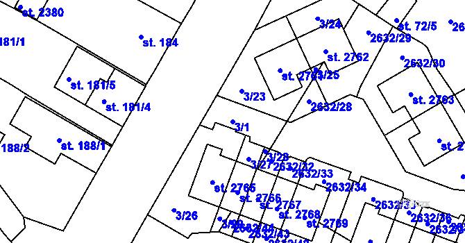 Parcela st. 3/1 v KÚ Litice u Plzně, Katastrální mapa