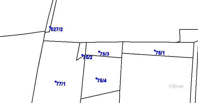 Parcela st. 75/3 v KÚ Litice u Plzně, Katastrální mapa