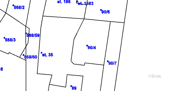 Parcela st. 90/4 v KÚ Litice u Plzně, Katastrální mapa