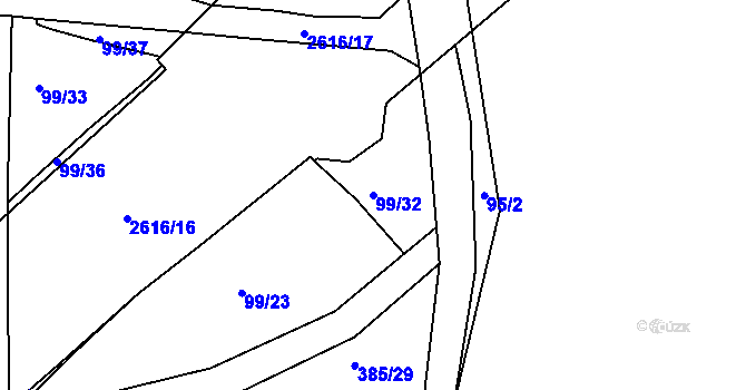 Parcela st. 99/32 v KÚ Litice u Plzně, Katastrální mapa