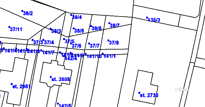 Parcela st. 141/1 v KÚ Litice u Plzně, Katastrální mapa