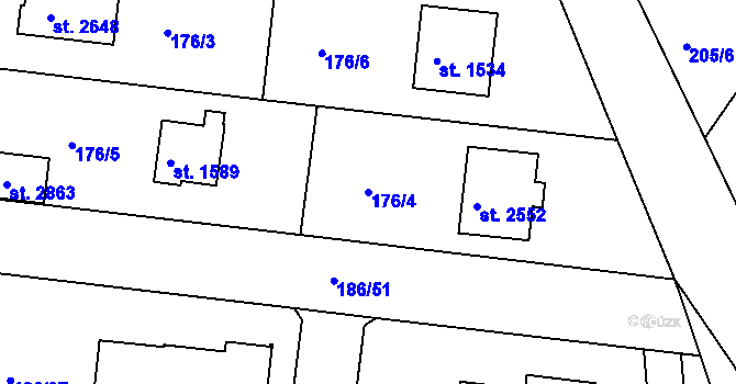 Parcela st. 176/4 v KÚ Litice u Plzně, Katastrální mapa