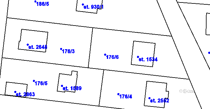 Parcela st. 176/6 v KÚ Litice u Plzně, Katastrální mapa