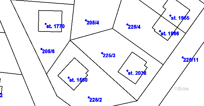 Parcela st. 225/3 v KÚ Litice u Plzně, Katastrální mapa