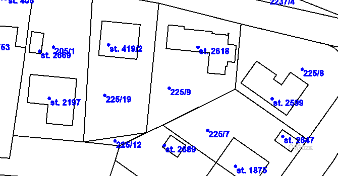 Parcela st. 225/9 v KÚ Litice u Plzně, Katastrální mapa