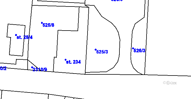 Parcela st. 525/3 v KÚ Litice u Plzně, Katastrální mapa