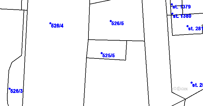 Parcela st. 525/5 v KÚ Litice u Plzně, Katastrální mapa