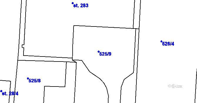 Parcela st. 525/9 v KÚ Litice u Plzně, Katastrální mapa