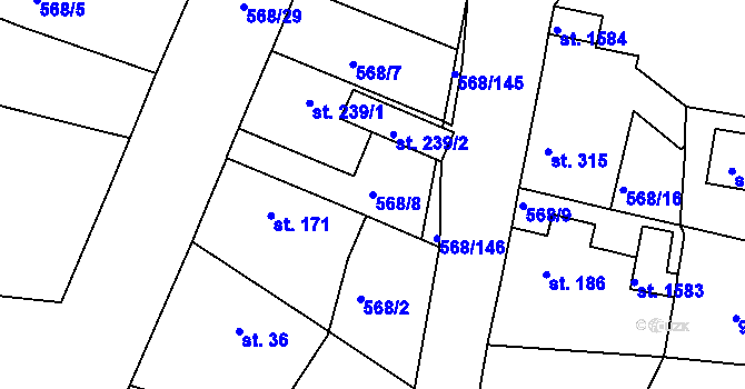 Parcela st. 568/8 v KÚ Litice u Plzně, Katastrální mapa