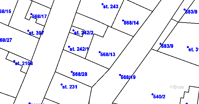 Parcela st. 568/13 v KÚ Litice u Plzně, Katastrální mapa