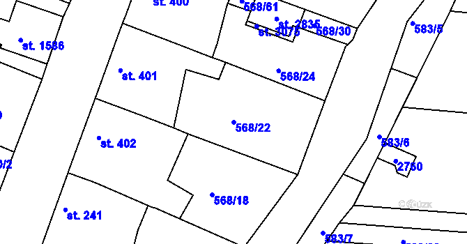 Parcela st. 568/22 v KÚ Litice u Plzně, Katastrální mapa