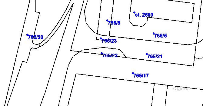 Parcela st. 765/22 v KÚ Litice u Plzně, Katastrální mapa