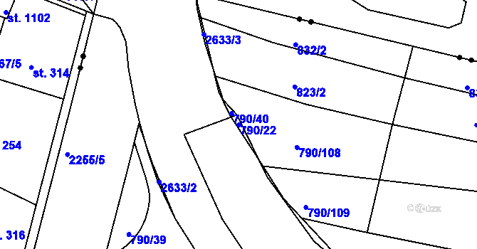 Parcela st. 790/22 v KÚ Litice u Plzně, Katastrální mapa