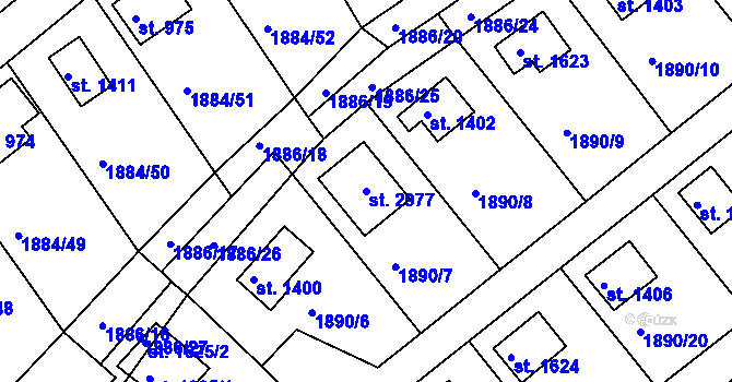 Parcela st. 2977 v KÚ Litice u Plzně, Katastrální mapa