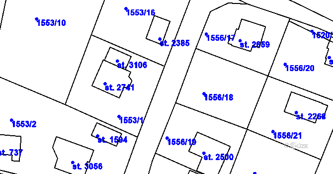Parcela st. 1555/1 v KÚ Litice u Plzně, Katastrální mapa