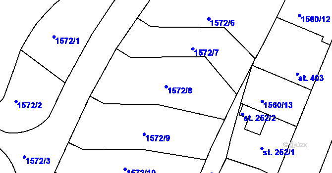 Parcela st. 1572/8 v KÚ Litice u Plzně, Katastrální mapa