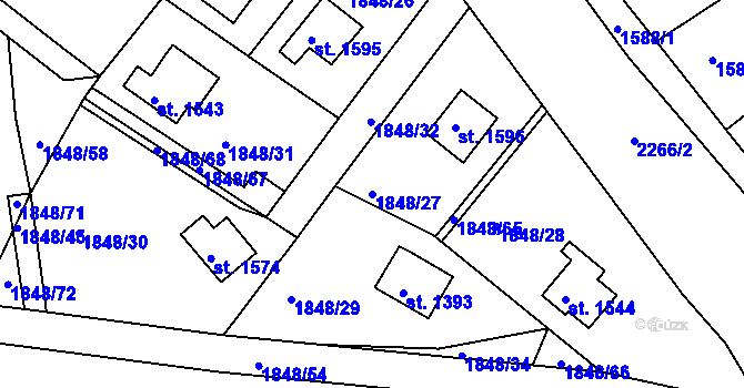 Parcela st. 1848/27 v KÚ Litice u Plzně, Katastrální mapa