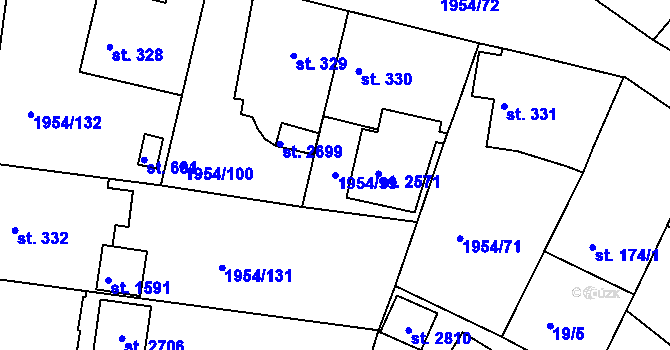 Parcela st. 1954/99 v KÚ Litice u Plzně, Katastrální mapa