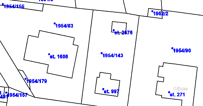 Parcela st. 1954/143 v KÚ Litice u Plzně, Katastrální mapa