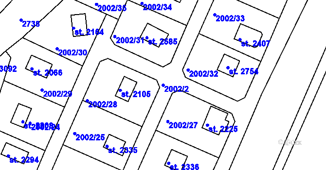 Parcela st. 2002/2 v KÚ Litice u Plzně, Katastrální mapa