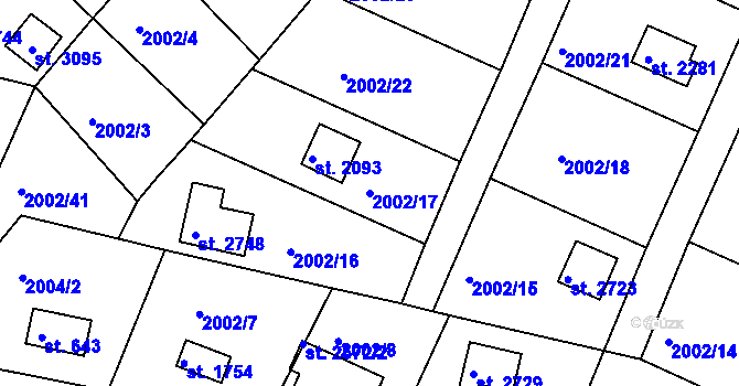 Parcela st. 2002/17 v KÚ Litice u Plzně, Katastrální mapa