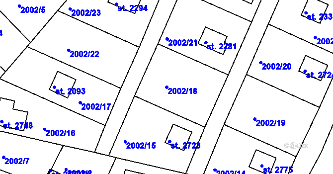 Parcela st. 2002/18 v KÚ Litice u Plzně, Katastrální mapa