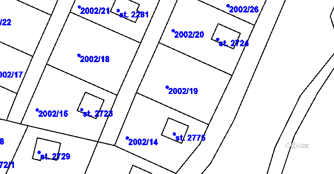 Parcela st. 2002/19 v KÚ Litice u Plzně, Katastrální mapa