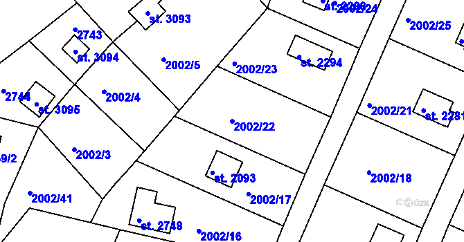 Parcela st. 2002/22 v KÚ Litice u Plzně, Katastrální mapa