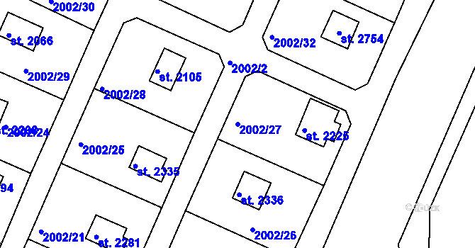 Parcela st. 2002/27 v KÚ Litice u Plzně, Katastrální mapa