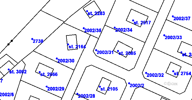 Parcela st. 2002/31 v KÚ Litice u Plzně, Katastrální mapa
