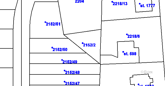 Parcela st. 2152/2 v KÚ Litice u Plzně, Katastrální mapa