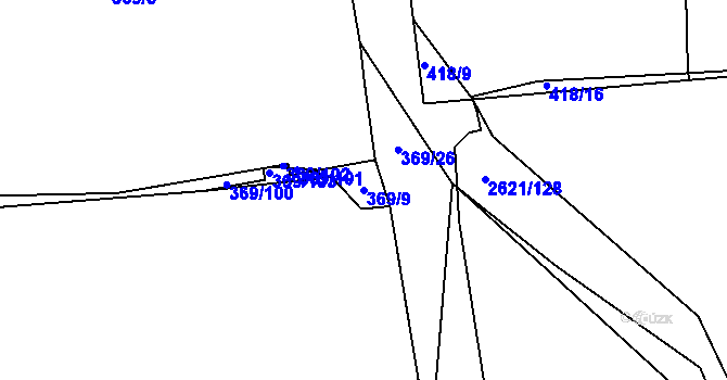 Parcela st. 369/9 v KÚ Litice u Plzně, Katastrální mapa