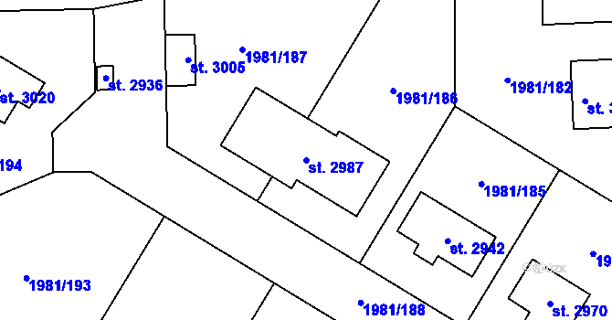 Parcela st. 2987 v KÚ Litice u Plzně, Katastrální mapa